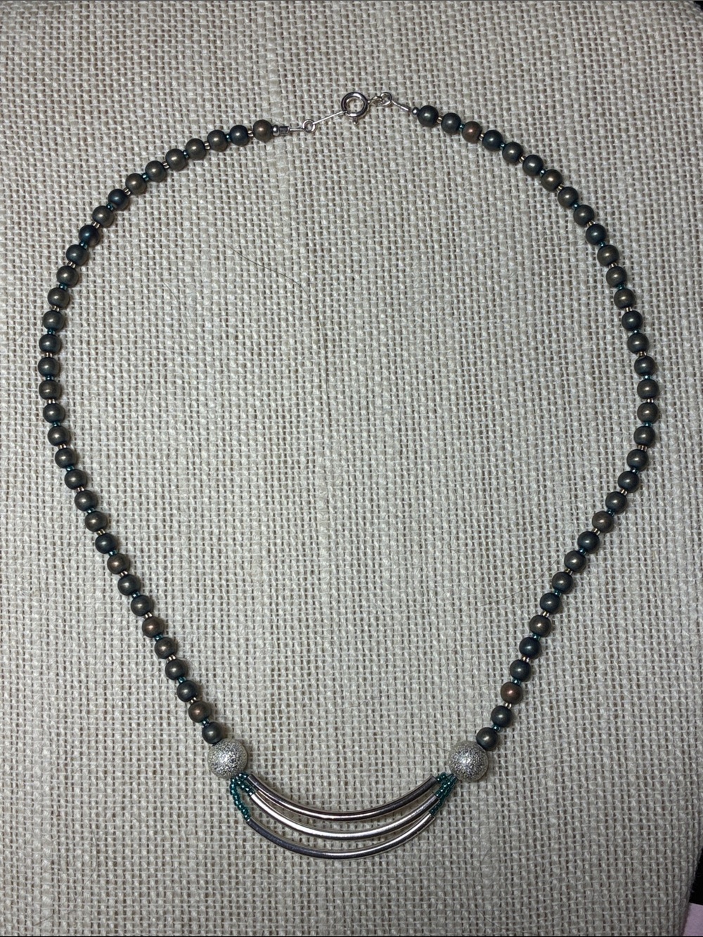 Elegant one of a kind Hematite Bead Necklace with sterling Silver Accents
